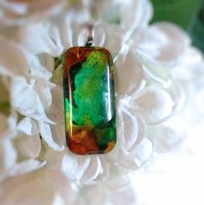 Hand painted glass pendant and necklace